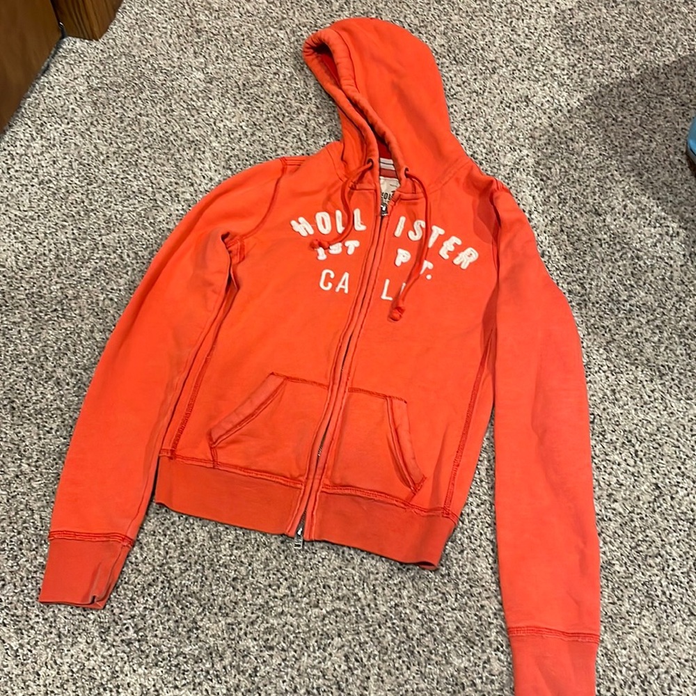 Orange Hollister zip-up sweatshirt